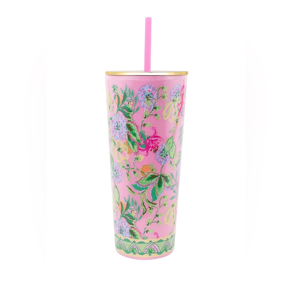 NWT Lilly Pulitzer 24oz Tumbler with Straw - Pink Floral
